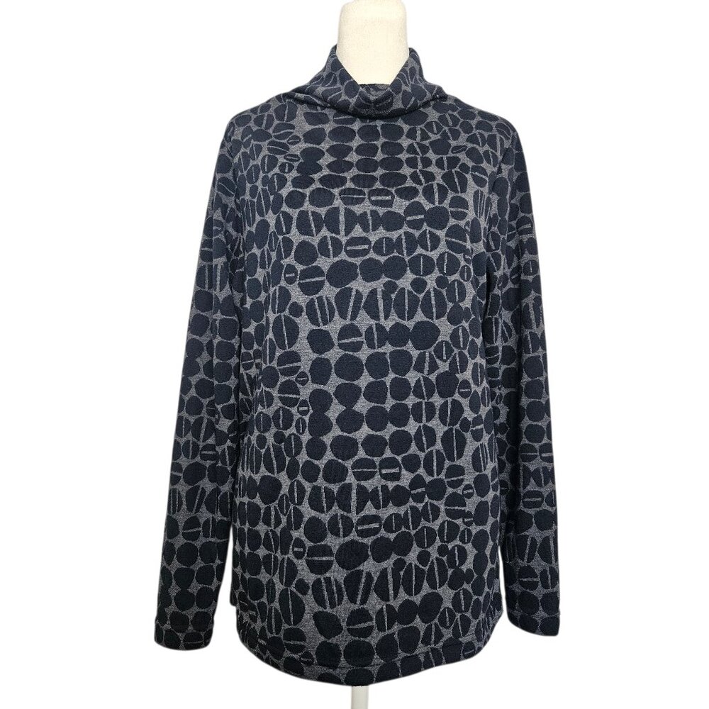 SNO SKINS Women Gray Blue Geometric Cowl Neck Long Sleeve Top SZ Medium Made USA